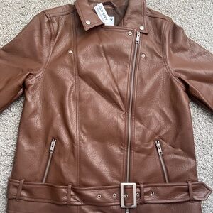 NWT Old Navy Brown Leather Moto Jacket
